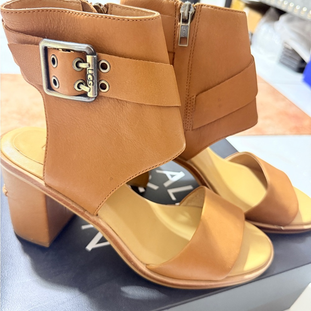 UGG Brown Leather Heels with Buckle